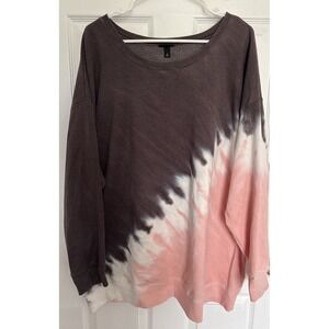 Torrid Tie Dye Cozy Fleece Tunic Sweatshirt Brown Pink White Womens 3X